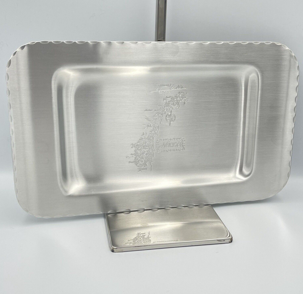 Norge Norway Vintage Hammered Aluminum Tray Etched Engraved Souvenir Decor Gift